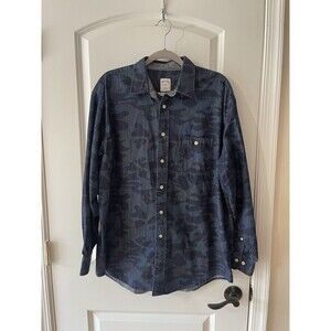 Brooks Brothers 346 Shirt Size L Blue CAMO Long Sleeves Pocket